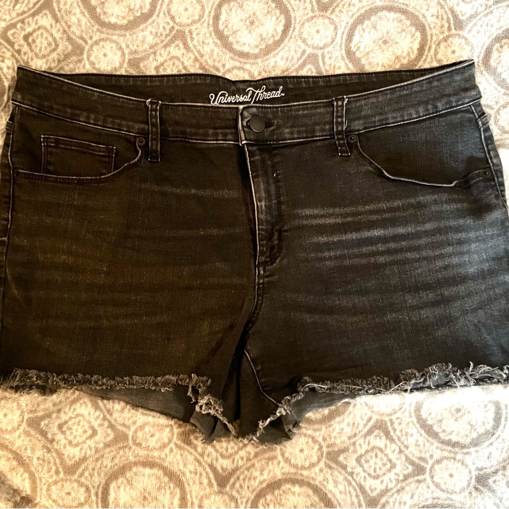 Faded Black Frayed Denim Shorts